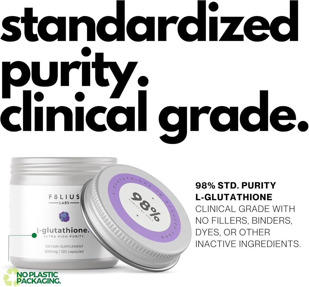 Ultra High Strength L-Glutathione 98% Supplement for Glowing Skin - Collagen Supplements for Women and Men - 500mg Concentrated Formula, Reduced L-Glutathione Supplement - 60 Capsules 4