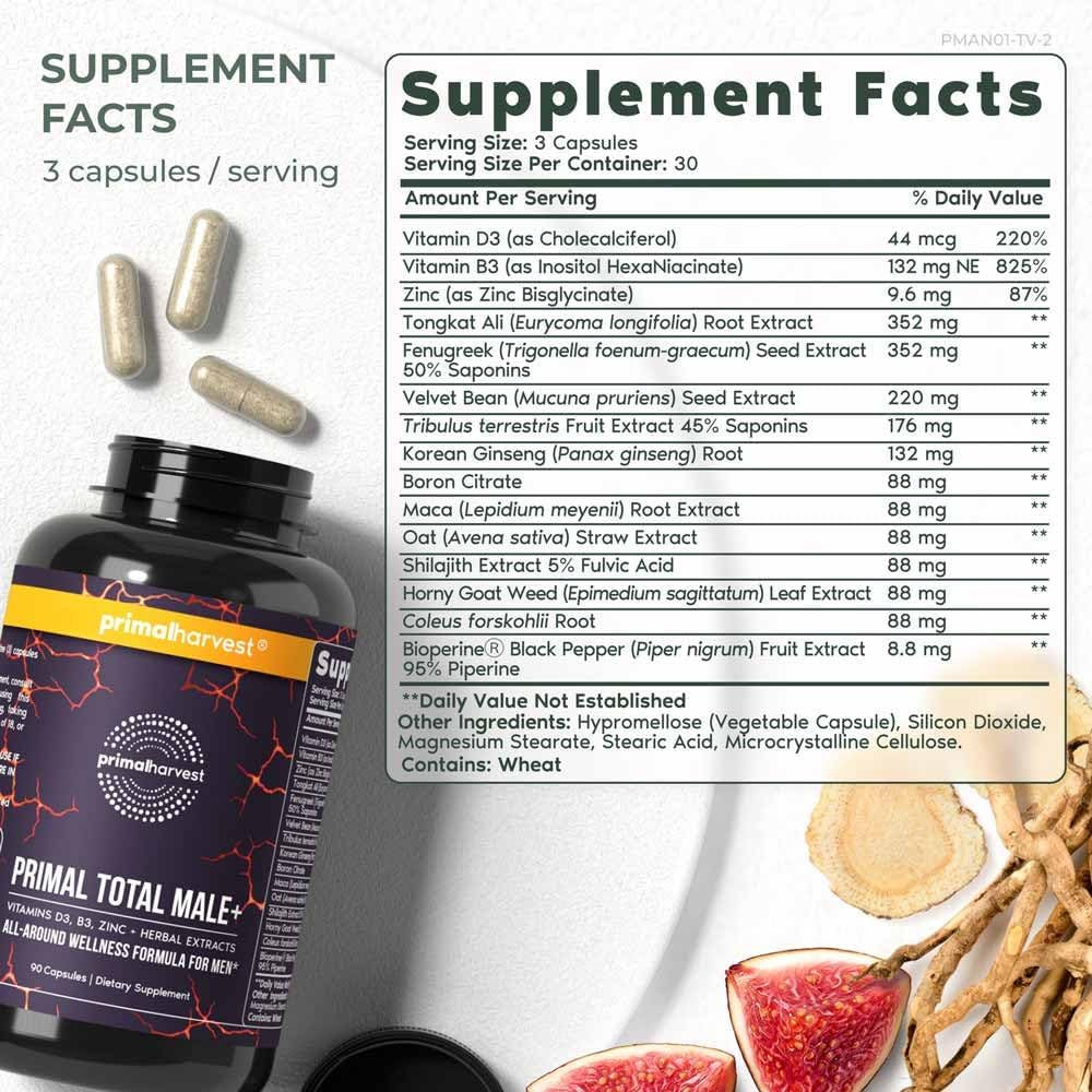 Primal Harvest Primal Total Male+ & Primal Greens Men's Multivitamin and Nutritional Supplement with Ginseng, Vitamins D and B, zinc, probiotics and More, Gluten and Dairy Free 5