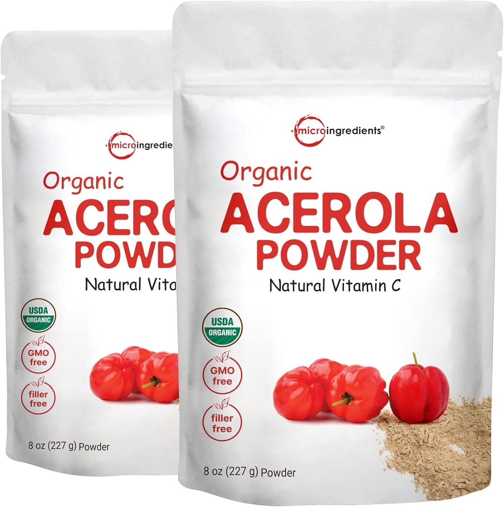 2 Pack of Pure USDA Organic Acerola Cherry Powder, Natural and Organic Vitamin C for Immune System, 8 Ounce, No GMO, No Gluten, Brazil Origin 2
