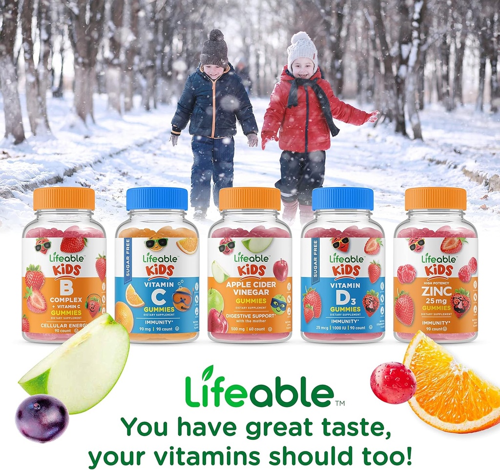 Lifeable Immune Support Kids + Prebiotic Fiber Kids, Gummies Bundle - Great Tasting, Vitamin Supplement, Gluten Free, GMO Free, Chewable Gummy 6