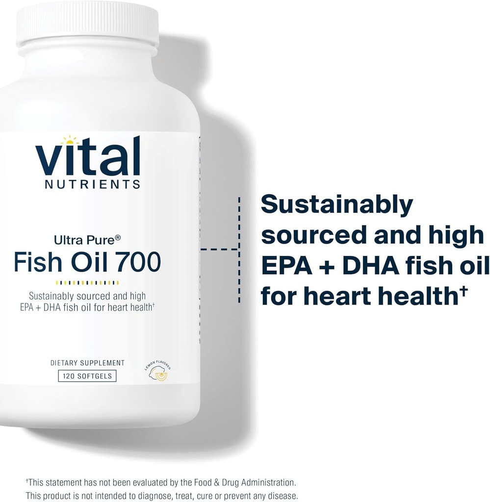 Vital Nutrients Ultra Pure® Fish Oil 700 | Supports Heart, Brain, and Joint Health* | Sustainably Sourced High EPA & DHA Omega-3 Fatty Acid | Lemon Flavor | Gluten, Dairy & Soy Free | 120 Softgels 4