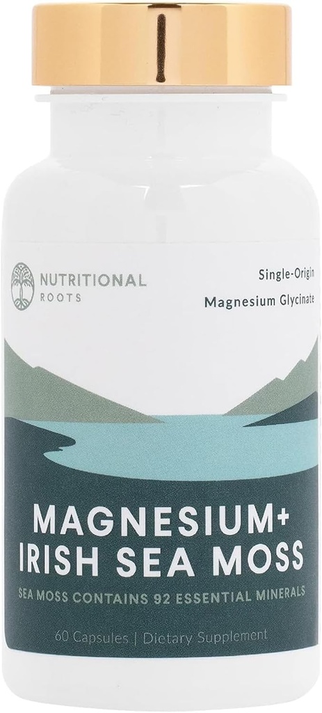 Nutritional Roots - Magnesium + Irish Sea Moss - 350mg Magnesium Glycinate & Organic Irish Sea Moss - Essential Minerals - Supports Heart & Bone Health - Dietary Supplement - 30 Servings - 60 Capsules 2