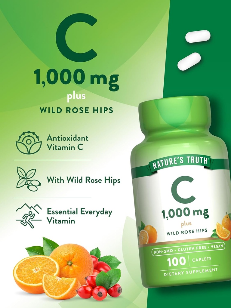 Nature's Truth Vitamin C 1000 mg with Rose Hips | 110 Caplets | Vegan, Non-GMO, & Gluten Free Supplement 6