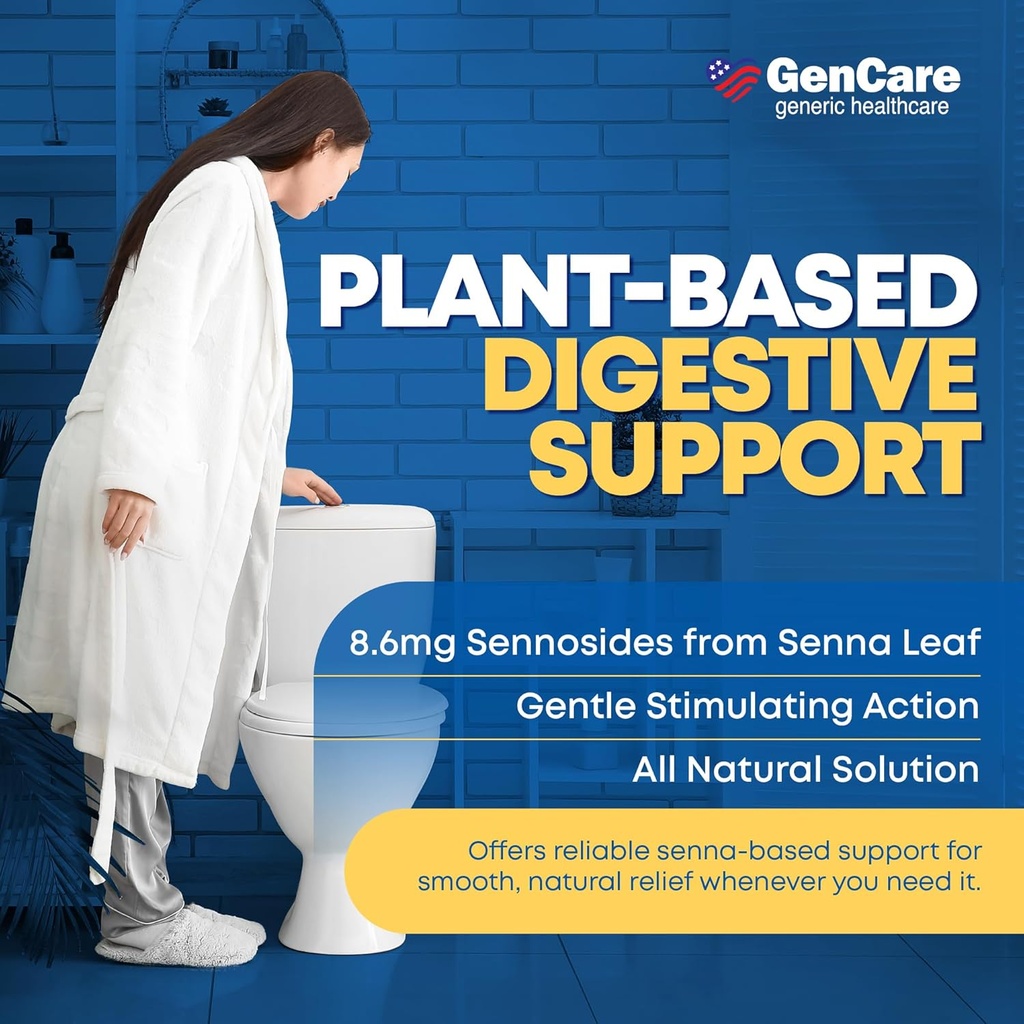 GenCare Senna Laxative 600 Tablets Senna 8.6mg Tablets with Natural Sennosides | Laxatives for Constipation, Bloating, Gas & Irregularity Relief. Safe & Effective | Generic for Senokot 4