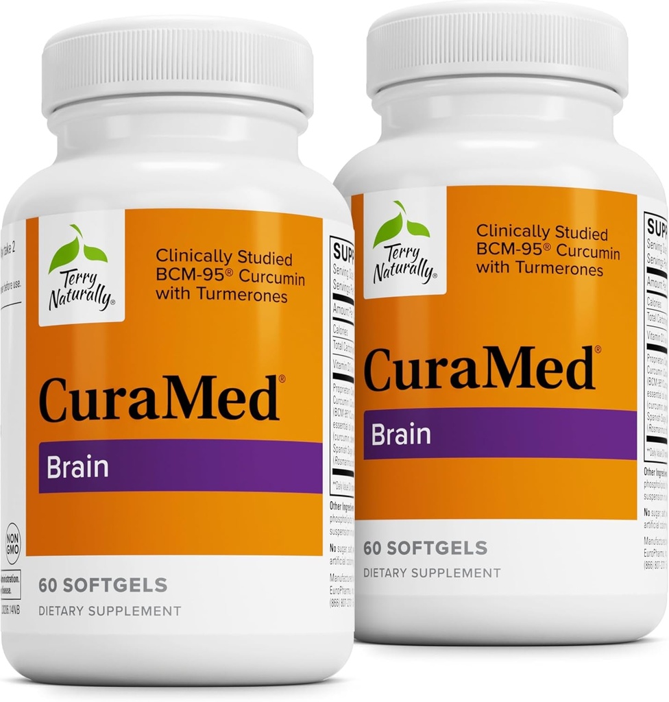 Terry Naturally CuraMed Brain - Dietary Supplement to Support Clarity & Focus - Brain Health Supplement with Curcumin & Turmeric Essential Oil to Aid Concentration - 60 Softgels (2 Pack) 2