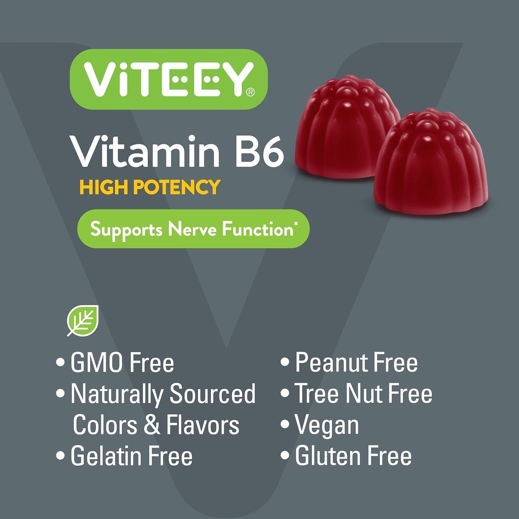 Viteey Vitamin B6 Gummies - Energy, Nerve & Mood Support - B6 Vitamins 100mg - Vegan, Gluten Free, GMO Free - 120 Count 6
