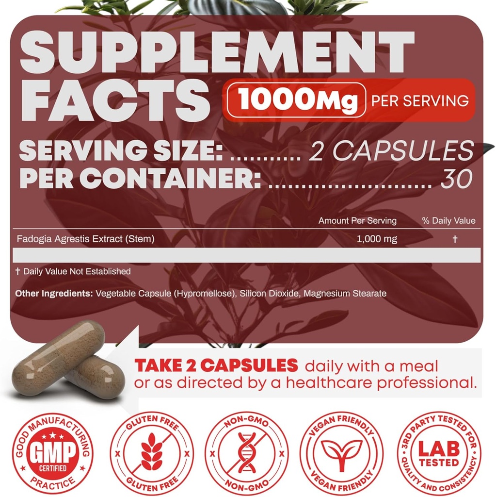 Fadogia Agrestis 1000mg Per Serving Supplement - Potent Extract to Increase Energy, Athletic Performance & Muscle Mass - Supplements, Made in The USA (60 Capsules) 3