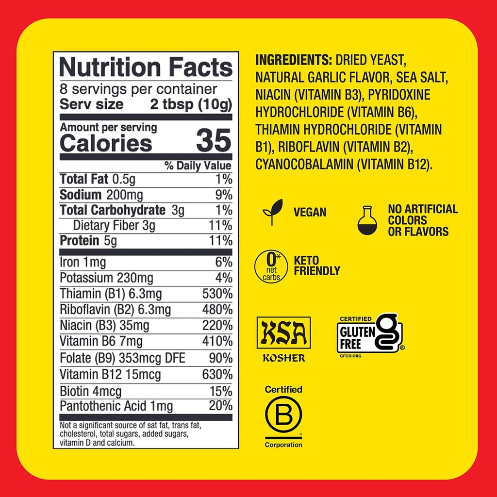 Bragg Nutritional Yeast Roasted Garlic Seasoning - 3 oz - Dairy-Free Parmesan Cheese Substitute - Perfect for Salads, Pastas, Popcorn, and More 3