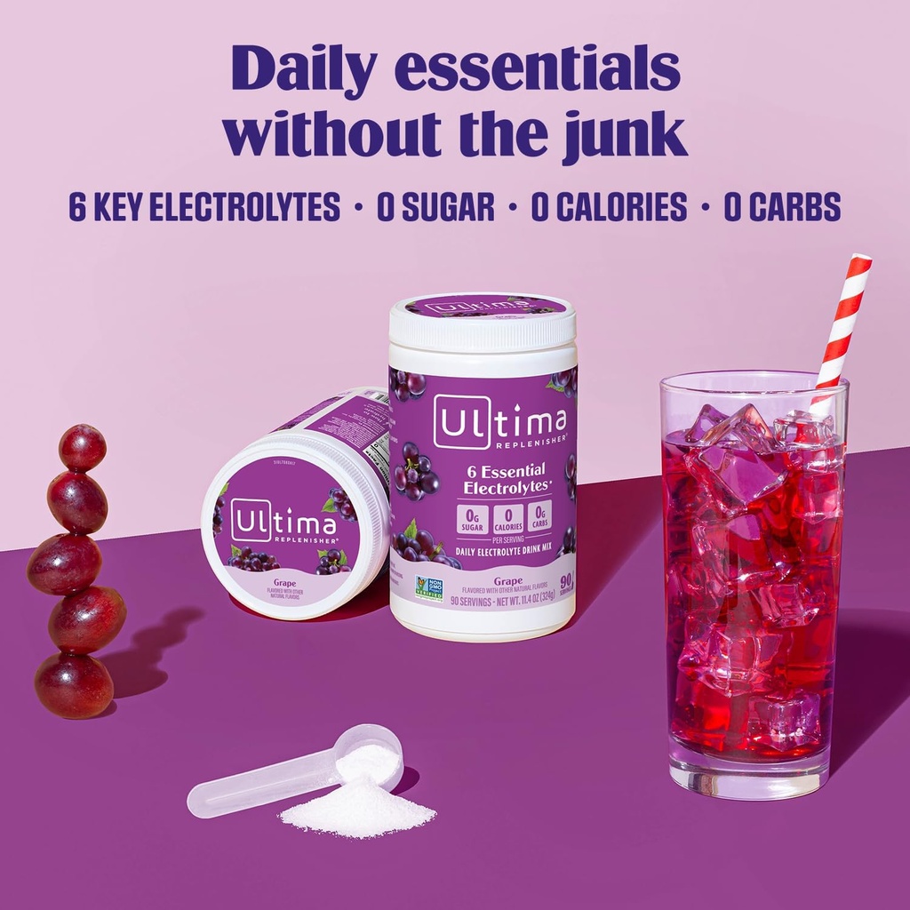 Ultima Replenisher Daily Electrolyte Powder Drink Mix – Sugar Free – Grape, 90 Servings – Hydration Powder with 6 Key Electrolytes and Trace Minerals – Keto Friendly, Vegan, Non-GMO 3