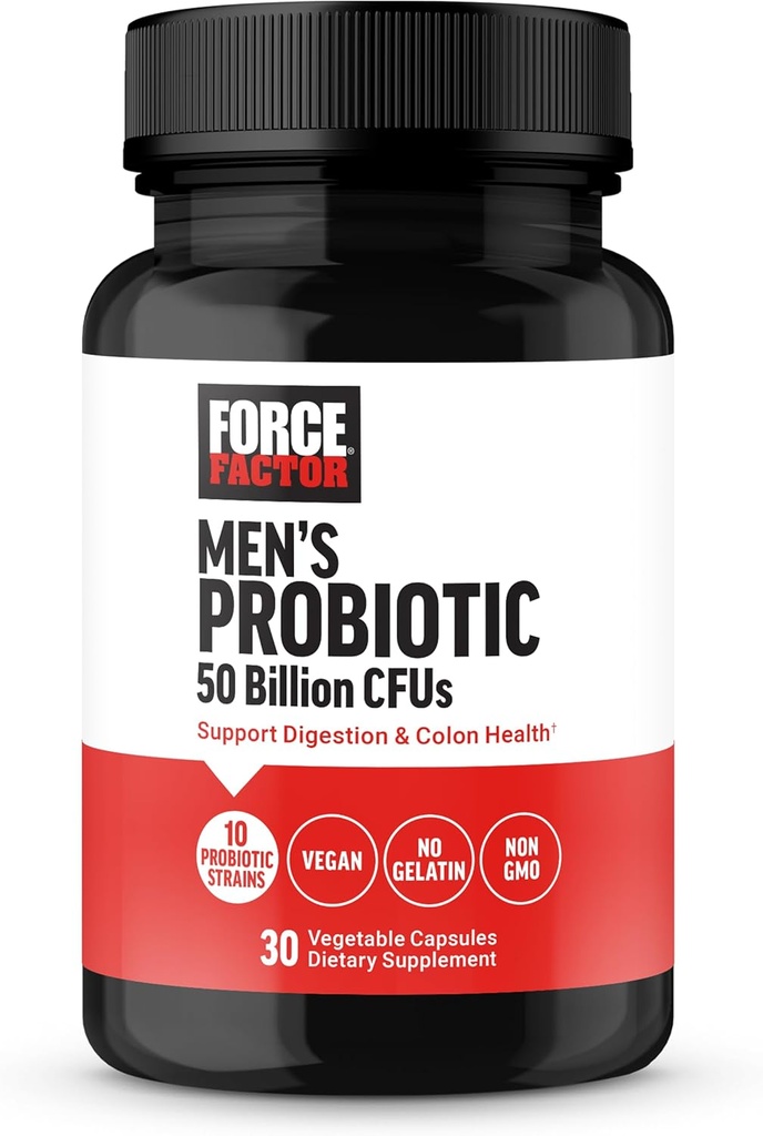 FORCE FACTOR Men’s Probiotic, Probiotics for Digestive Health with 50 Billion CFUs and 10 Probiotic Strains to Support Gut and Colon Health, and Daily Wellness, Non-GMO, Vegan, 30 Vegetable Capsules 2