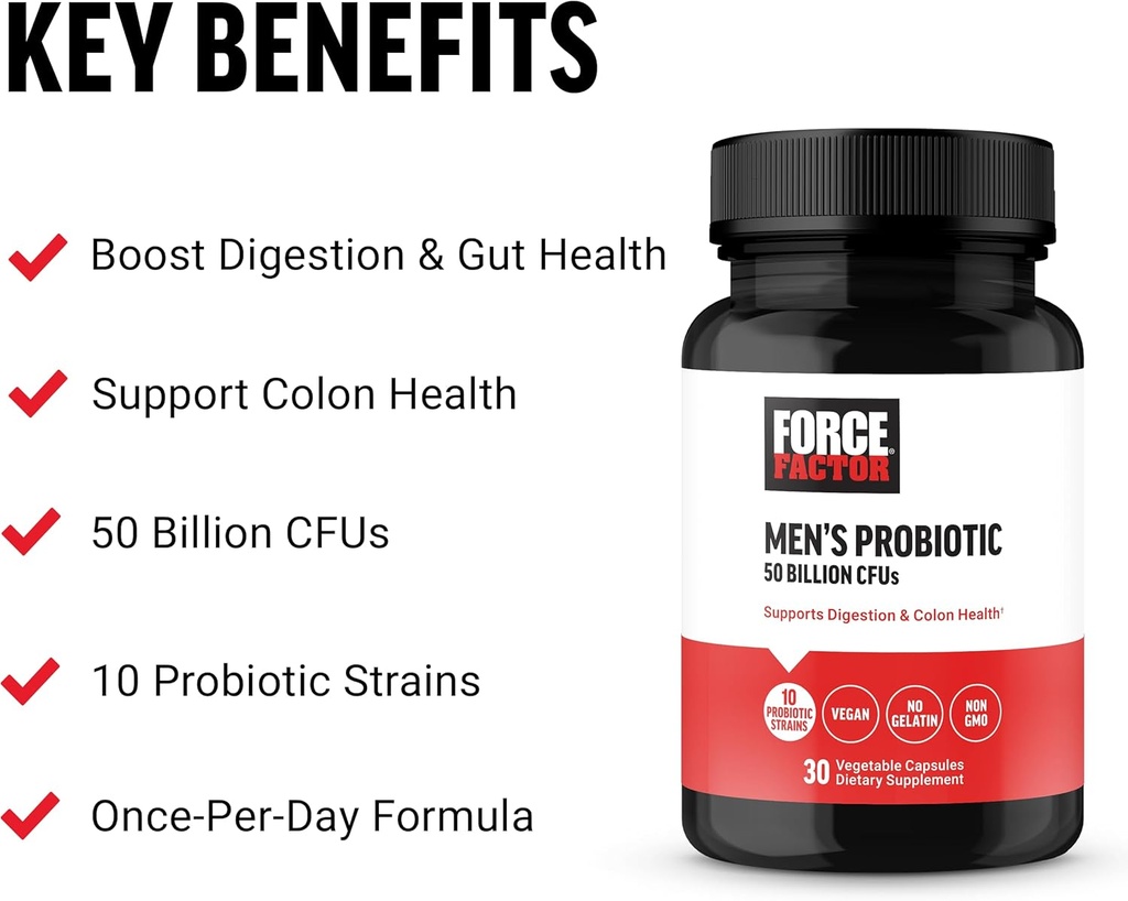 FORCE FACTOR Men’s Probiotic, Probiotics for Digestive Health with 50 Billion CFUs and 10 Probiotic Strains to Support Gut and Colon Health, and Daily Wellness, Non-GMO, Vegan, 30 Vegetable Capsules 3