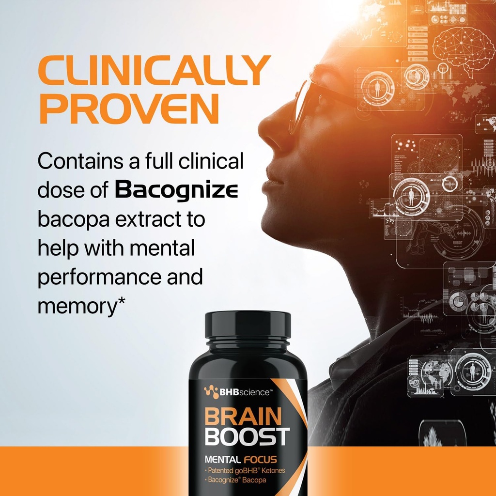 Brain Booster Supplement for Focus - Clinically Validated Nootropics Brain Support Supplement with Bacopa Monnieri Extract & Patented goBHB for Cognitive Support - 3rd Party Tested (30 Servings) 5