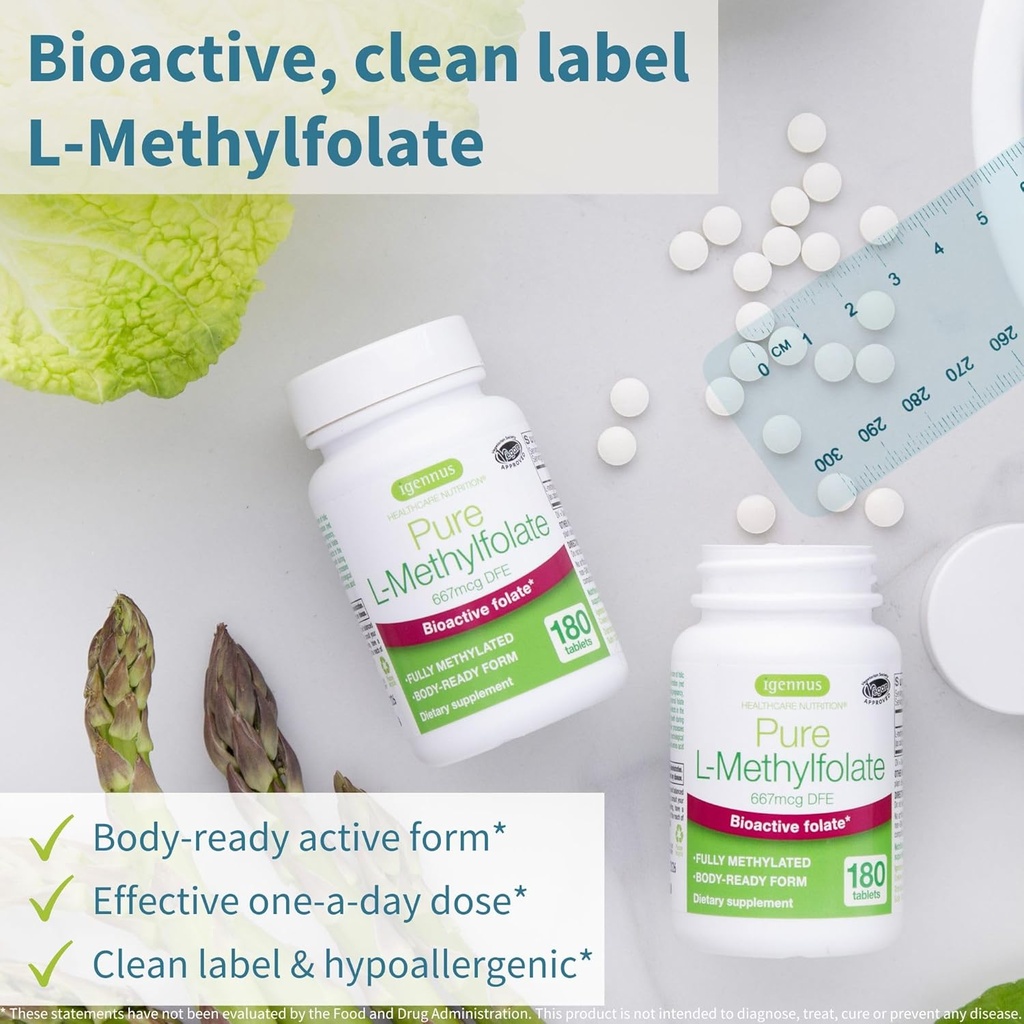 Igennus Pure Methyl Folate 400 mcg, 180 Tablets, Clean Label, Methylated Form of Folic Acid 5-MTHF (Vitamin B9), Vegan, Suitable for Pregnancy, One-a-Day, 6 Month Supply 3