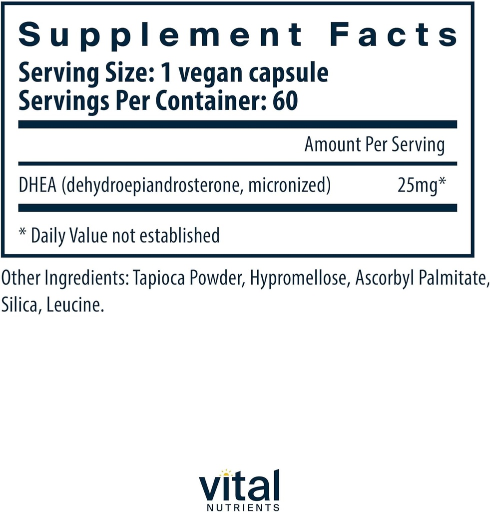 Vital Nutrients DHEA 25mg | Vegan Micronized DHEA Supplement for Women & Men | Supports Hormone Balance | Supports Healthy Metabolism of Sugar & Minerals | Gluten, Dairy, Soy Free | 60 Capsules 3