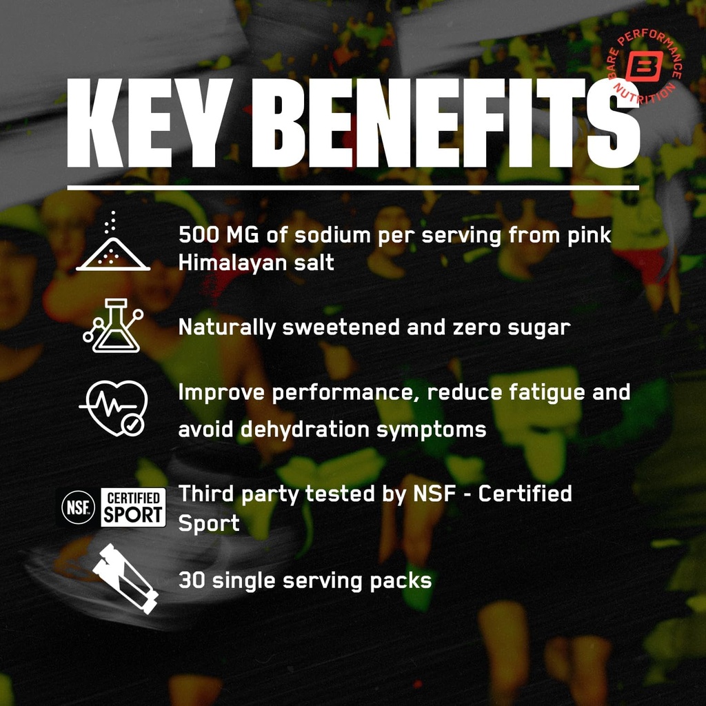 BARE PERFORMANCE NUTRITION BPN Electrolytes Go Packs Hydration Drink Mix | Sugar Free Electrolyte Powder | 500mg Sodium per Serving | Naturally Sweetened | Salted Watermelon, 30 Servings 4