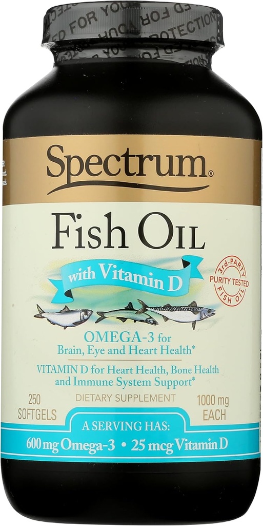 Spectrum Essentials Softgels, Fish Oil with Vitamin D, 1000 mg, 250 Count 2