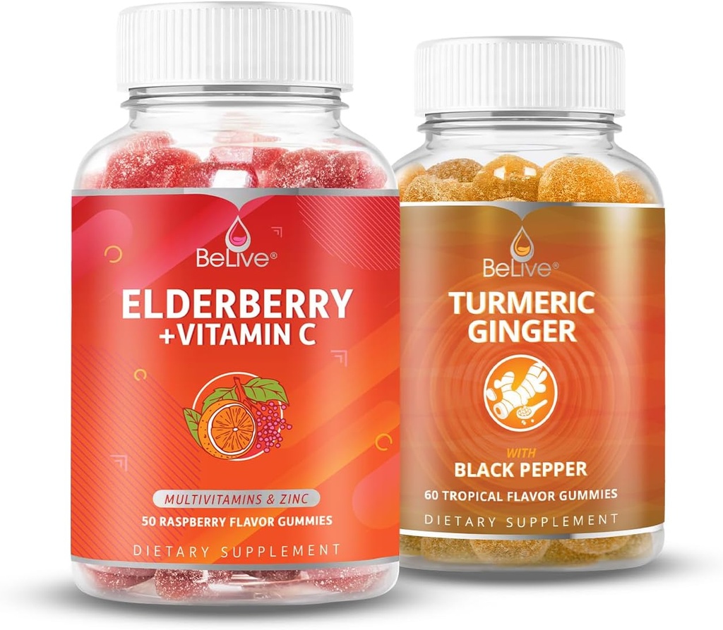 BeLive Elderberry Vitamin C + Turmeric Bundle for Immune Support, Mobility Support, Healthy Bones & Teeth 2