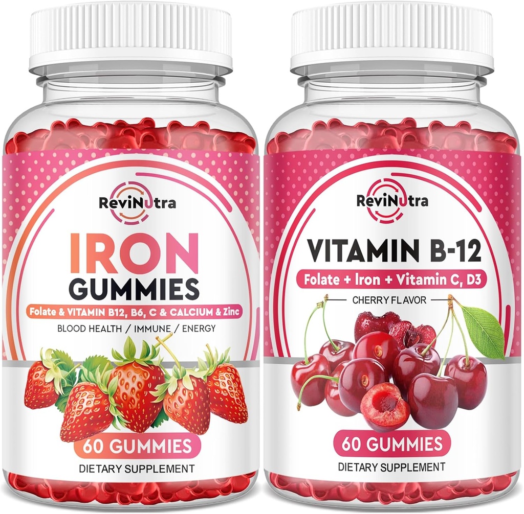 Iron Gummies Supplement for Adults & Kids | Vitamin B12 Gummies | Bundle 2
