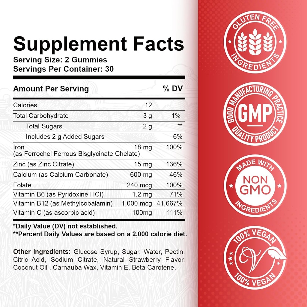 Iron Gummies Supplement for Adults & Kids | Vitamin B12 Gummies | Bundle 3