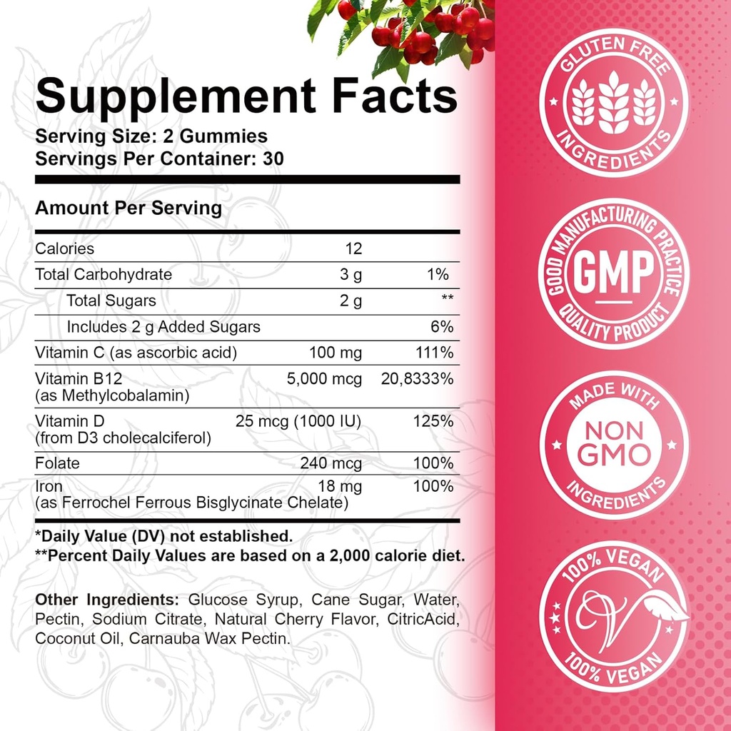 Iron Gummies Supplement for Adults & Kids | Vitamin B12 Gummies | Bundle 4