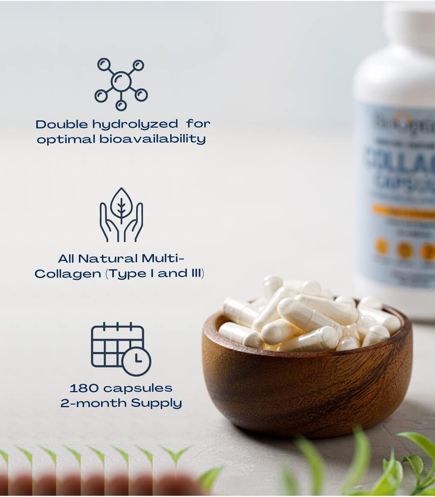 BioOptimal Collagen Peptides Capsules - Grass-Fed, Pasture-Raised Hydrolyzed Protein Supplement for Skin, Hair, & Nails - Non-GMO, Zero Sugar Daily Pills for Men & Women (180 Capsules) 5