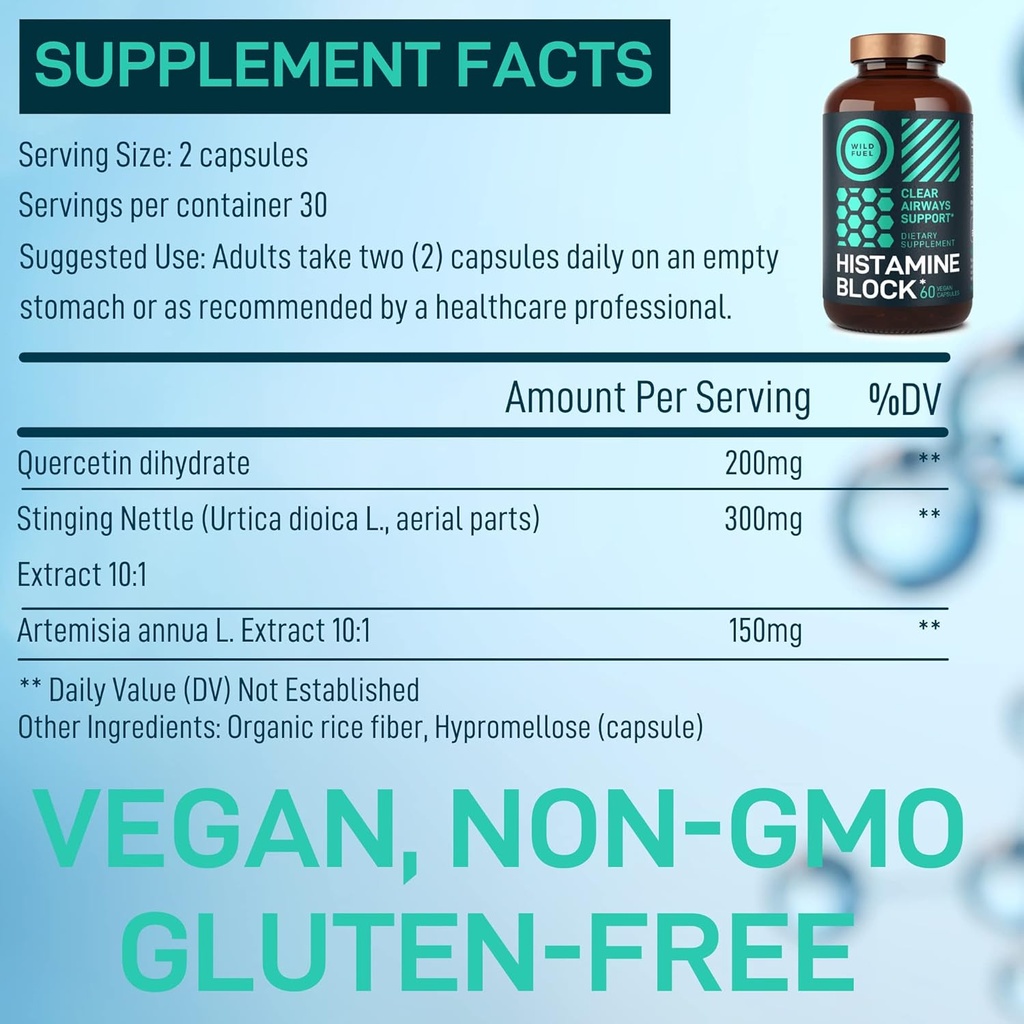 WILD FUEL Histamine Block Supplements and Vegan Probiotic Plus B12 Allergy Support and Digestive Health Bundle 4