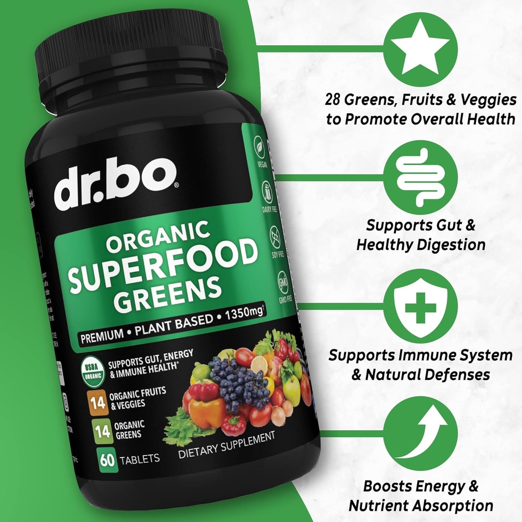 Organic Superfood Greens & Fruit Supplements - Colon Cleanse Detox Formula for Intestinal Bloating - Green Veggie Powder Blend Vegetable Foods & Constipation Relief Supplement Gut, Belly, Stomach 3