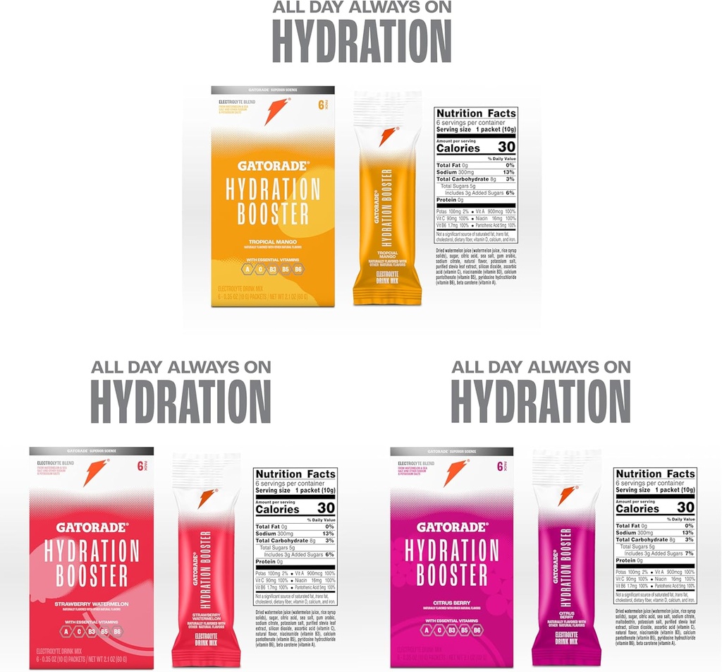 Gatorade Hydration Booster - All 3 Flavors (Strawberry Watermelon, Tropical Mango, Citrus Berry) 4