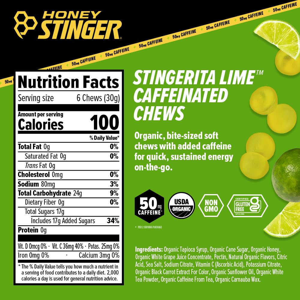 Honey Stinger Stingerita Lime Caffeinated Energy Chew, Gluten Free, with Caffeine, for Exercise, Running and Performance, Sports Nutrition for Home & Gym, Pre and Mid Workout, 12 Pack 3