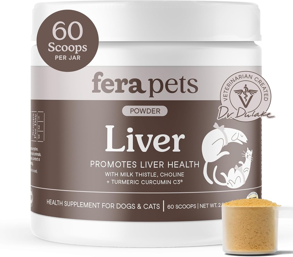Fera Pets Liver Supplement for Dogs & Cats with Milk Thistle, Choline & Turmeric - Organic Botanicals - Enhances Liver Function, Immunity, Detoxification, & Metabolic Function - Powder - 60 Scoops 2