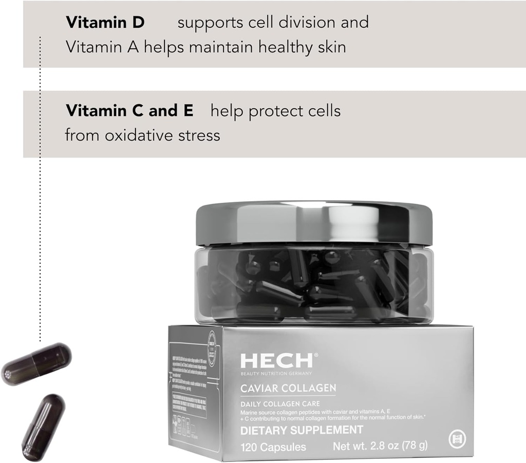 Caviar Collagen Capsules - Beauty Supplement with 2,000 mg Marine Collagen Peptides, Caviar Extract and Vitamin Complex 6