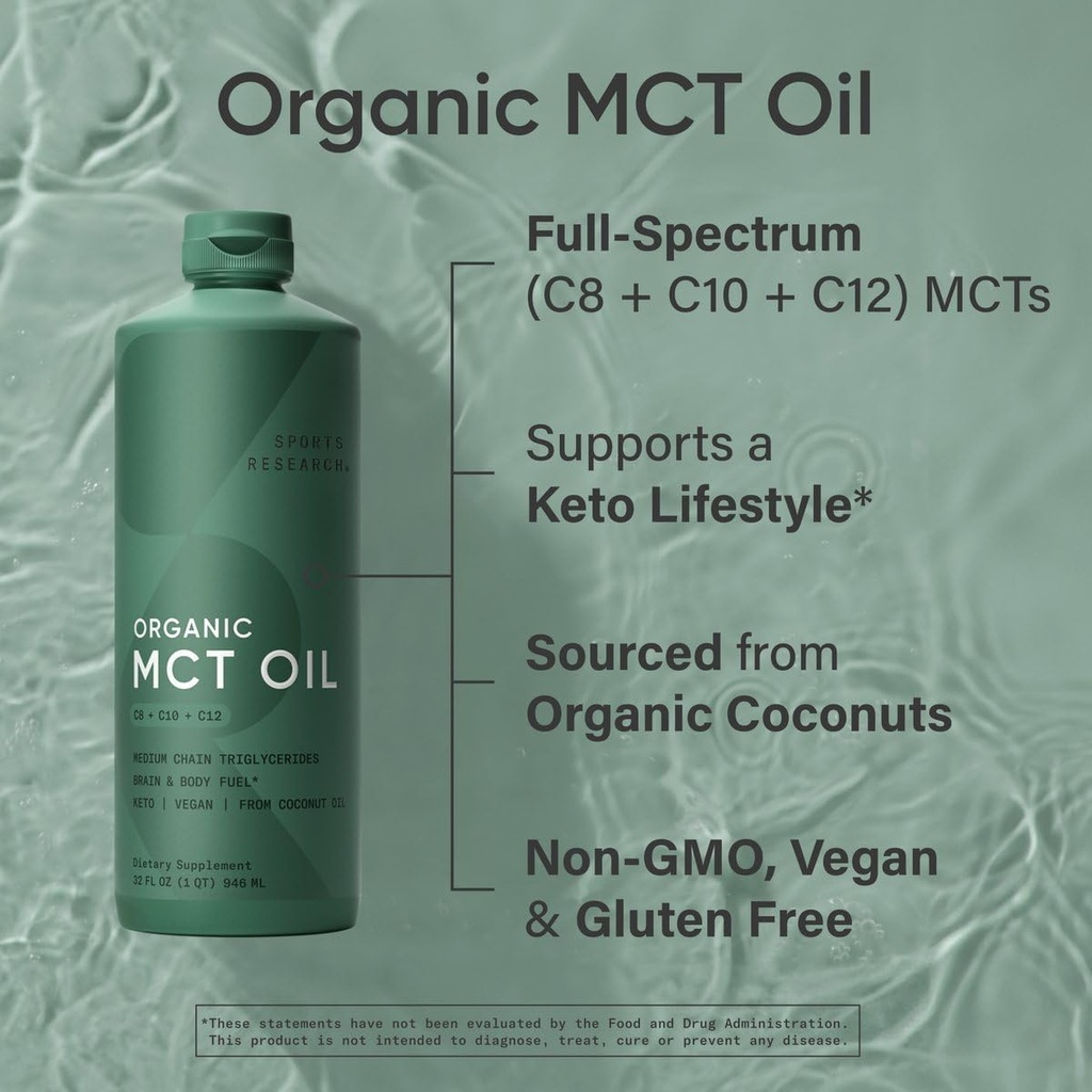 Sports Research Collagen Peptides Hydrolyzed Type 1 & 3 Collagen Powder Protein Supplement, Keto MCT Oil from Organic Coconuts - Triple Ingredient C8, C10, C12 MCTs and Vitamin D3 K2 with Coconut Oil 3