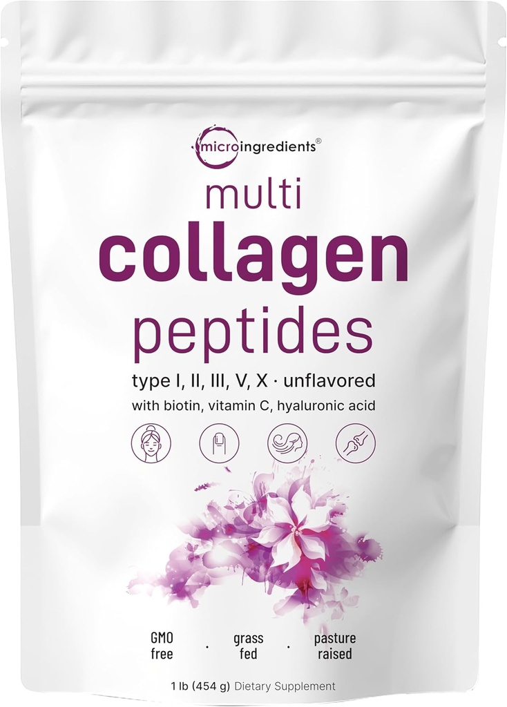Micro Ingredients Multi Collagen Protein Powder 16oz & Magnesium Oxide 400mg Bundle Pack | Grass-Fed Collagen Peptides | Elemental Form for Max Concentration 3