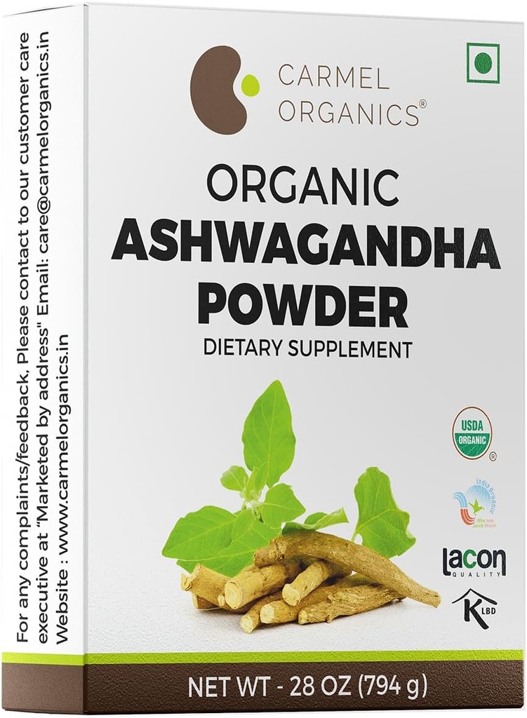 CARMEL ORGANICS Organic Ashwagandha Root Powder (28 Oz or 794g/1.75 Lbs) USDA Certified. Lab Tested, Non GMO & Gluten Free | Withania Somnifera from India 2