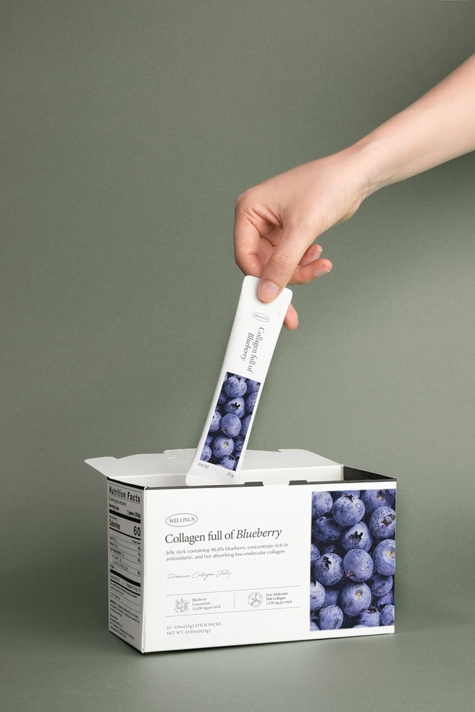 Korean Collagen Jelly Sticks - 25 Blueberry Flavored Marine Collagen Peptide Snacks for Anti-Aging- Collagen Protein Sugar-Free, Travel Packs for Hair & Nail Strength 5