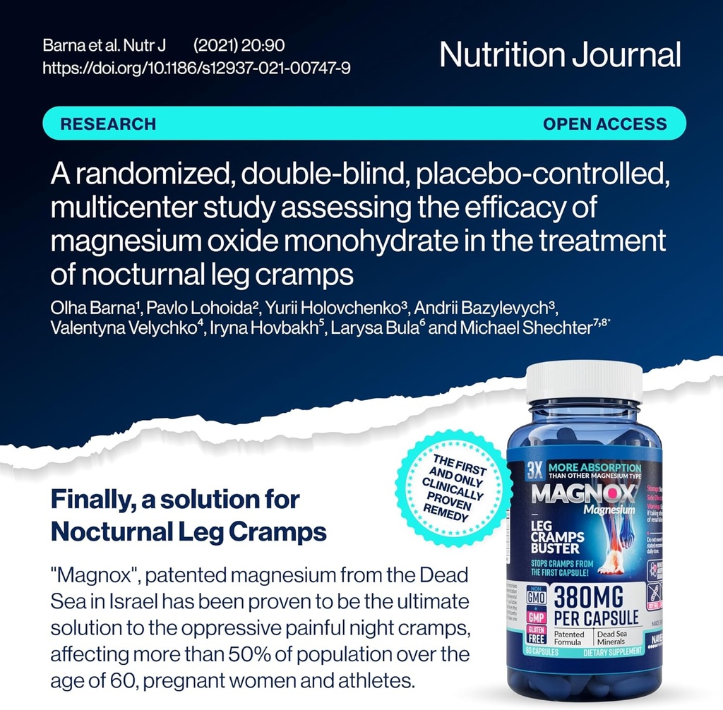 MAGNOX® Leg Cramps Buster | 380mg Magnesium for Leg Cramps at Night | Magnesium Supplement for Muscle Spasms | 3X More Absorption | Dead Sea Minerals | Sleep & Muscle | 60 Caps 4