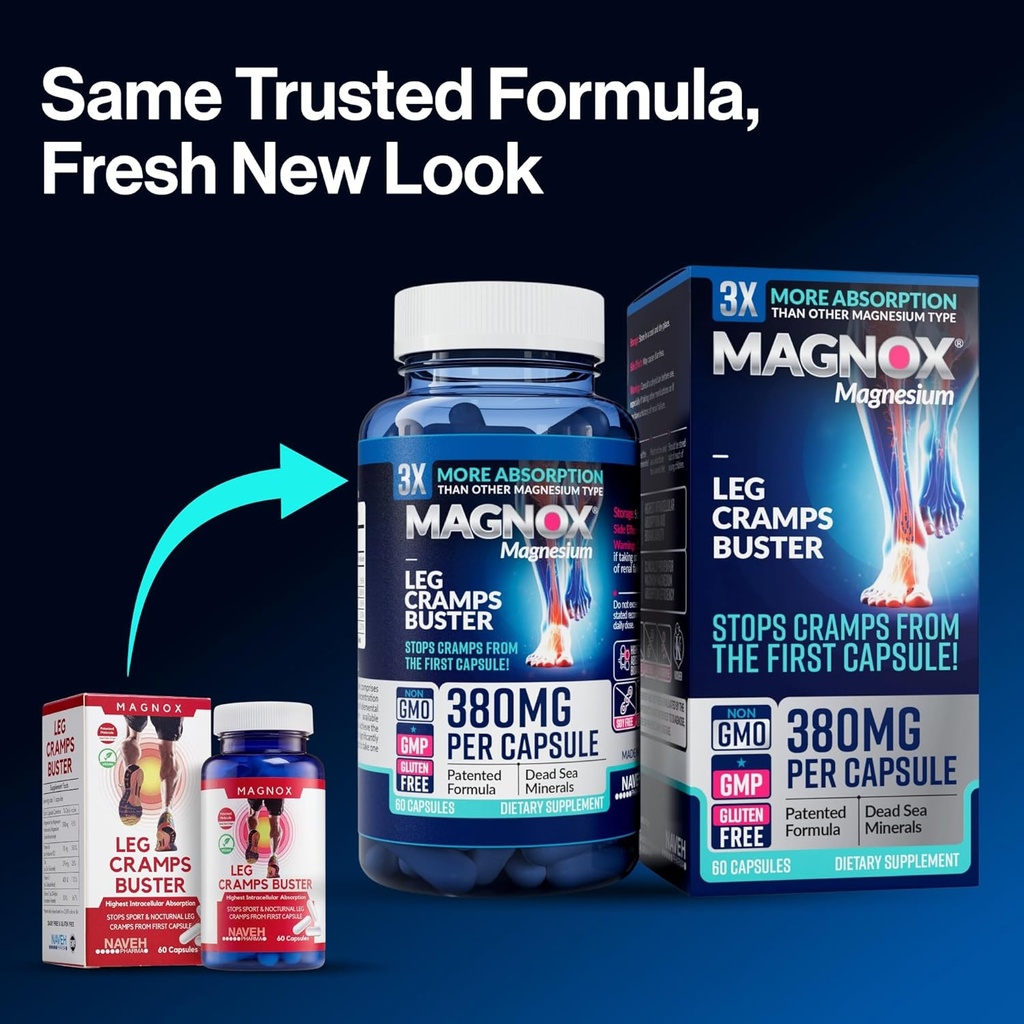 MAGNOX® Leg Cramps Buster | 380mg Magnesium for Leg Cramps at Night | Magnesium Supplement for Muscle Spasms | 3X More Absorption | Dead Sea Minerals | Sleep & Muscle | 60 Caps 5