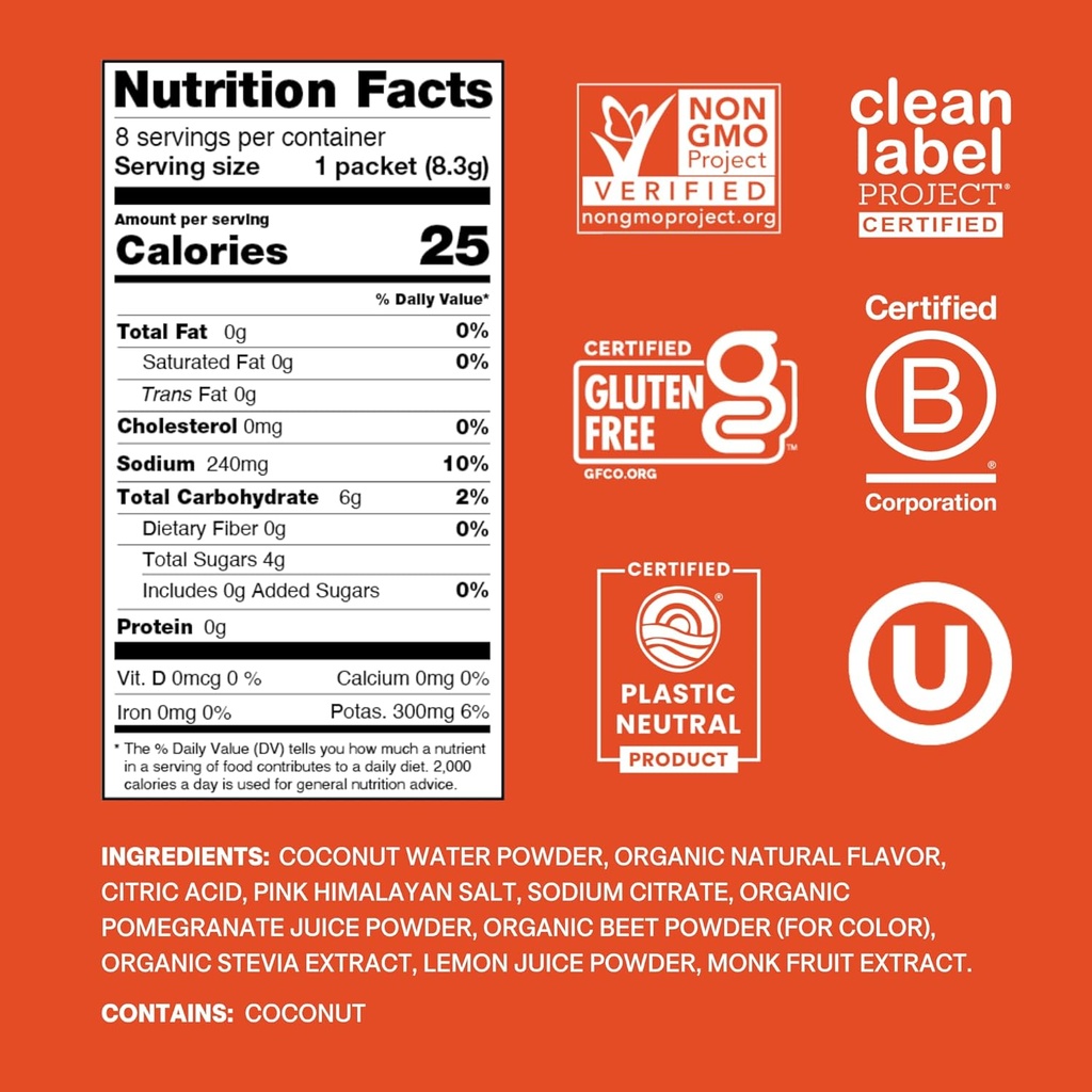Cure Hydration | Plant-Based Electrolyte Drink Mix | No Added Sugar | Dehydration Relief Powder Made with Coconut Water | Non-GMO | Vegan | Box of 8 Packets - Blood Orange 3