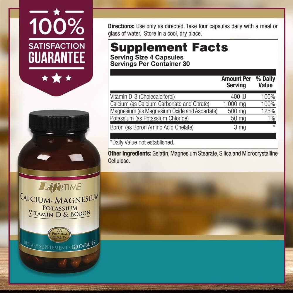 LIFETIME Calcium Magnesium Potassium, Vitamin D & Boron | Support Bone & Muscle Health | Easy Absorption | 120 Capsules, 30 Servings 3