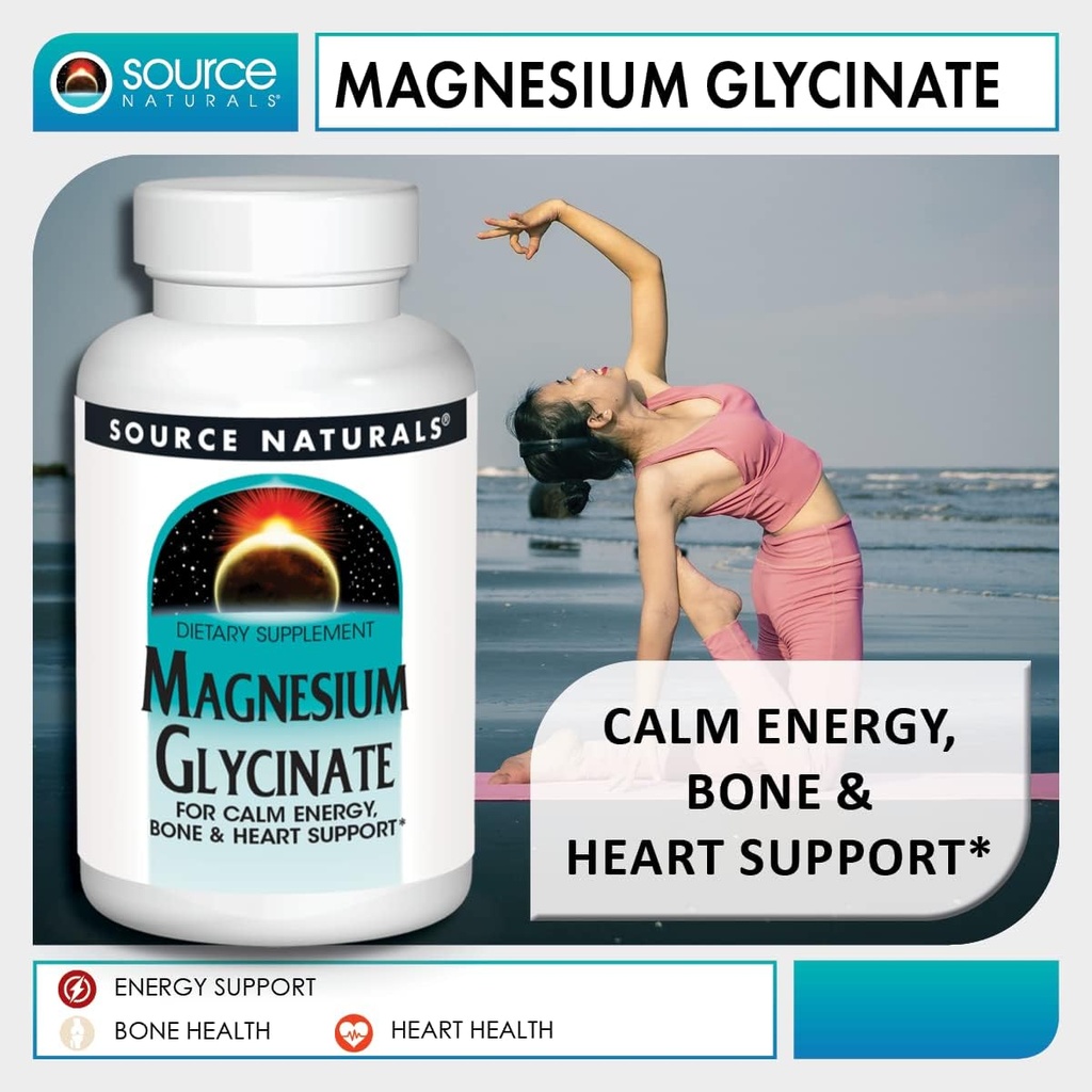 Source Naturals Magnesium Glycinate, Chelated for high Absorption | for Calm Energy, Bone & Heart Support*, 200 mg per Serving - 120 Tablets 6