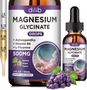 Magnesium Glycinate Liquid Drops 500mg, with Vitamin B6, Ashwagandha, L - Theanine, Chamomile, Magnesium Glycinate Supplement High Absorption for Sleep, Stress, Energy, Mood - Grape Flavor, 2 FL.OZ 2
