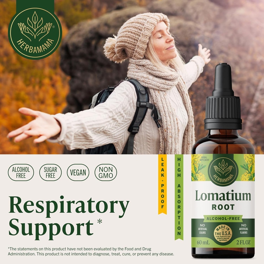 HERBAMAMA Lomatium Root Tincture - Vegan Lomatium Dissectum Extract for Lung Detox & Cleanse - Non-GMO, Alcohol & Sugar-Free Respiratory Lung Support Supplement, 28-Day Supply 3