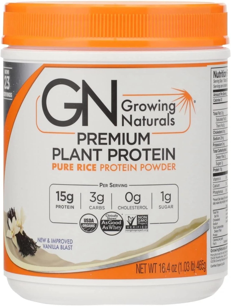 Growing Naturals Rice Protein Isolate Powder Vanilla 1.03 Pound 2