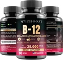 B12 Methylcobalamin with Hyaluronic Acid, Collagen, and Folate – 25000 mcg Supplement Enhance Absorption & Boost Energy | Gluten-Free, Made in USA, B1, B2, B3, B6, B7 Complex - Pack of 2 3