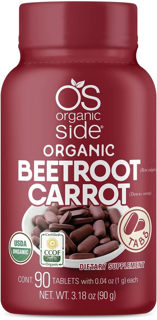 | Beetroot & Carrot Tablets | 100% Pure Organic | 90 Count | 1,120 mg | USDA Certified | Non-GMO, Plant-Based for Heart Health & Energy Boost 2