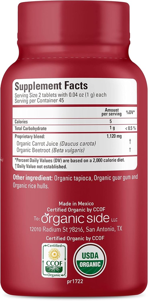 | Beetroot & Carrot Tablets | 100% Pure Organic | 90 Count | 1,120 mg | USDA Certified | Non-GMO, Plant-Based for Heart Health & Energy Boost 3