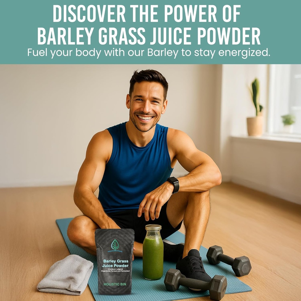 Holistic Bin Organic Barley Grass Juice Powder - 100% Pure USDA Organic - Fermented with 35 Probiotic Strains - Nutrient-Dense Green Superfood for Smoothies - Supports Digestion - 30 Day Supply (50g) 6