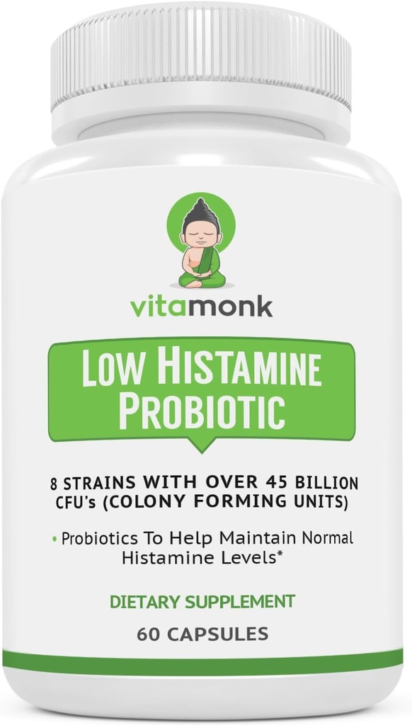 VitaMonk Low Histamine Probiotics Fight Histamine Intolerance and Support Balanced Gut Health - Histamine Free Probiotic for Those Seeking Health Improvements with Histamine Control -60 Capsules 2