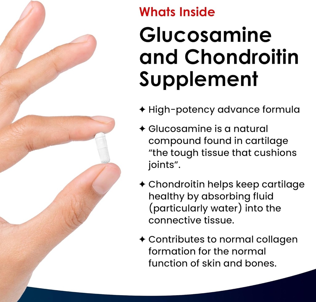 Glucosamine and Chondroitin MSM - High Strength Extra Absorbency Enriched with Vitamin C, Glucosamine Sulphate Chondroitin Sulphate, MSM, and Vitamin C Gluten-Free, GMP, 120 Food Supplement Tablets 3