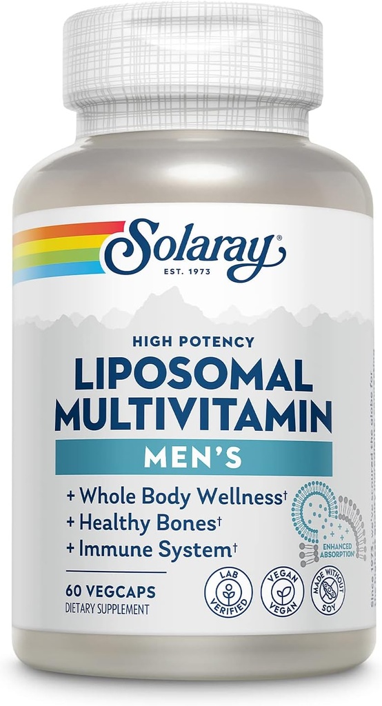 SOLARAY Liposomal Multivitamin for Men, Enhanced Absorption Immune, Energy & Bone Support, Mens Daily Multi Vitamin, BCAA’s, Vitamin D3, C, B12, Zinc, Vegan, Soy Free, 30 Servings, 60 VegCaps 2